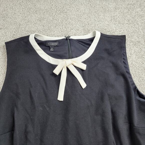 Talbots Womens Dress 14 Black Bow Sleeveless Ponte Stretch Preppy Sheath - Picture 3 of 12